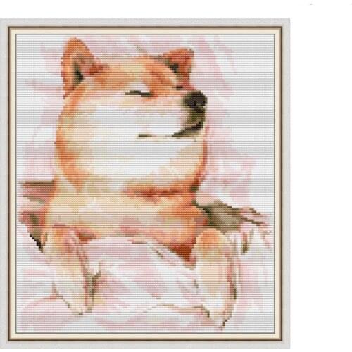 Cross stitch kit Sleeping Shiba Inu Akita Dog Counted Stamped Home Decor Animal Embroidery cross stitch set Cross-stitch