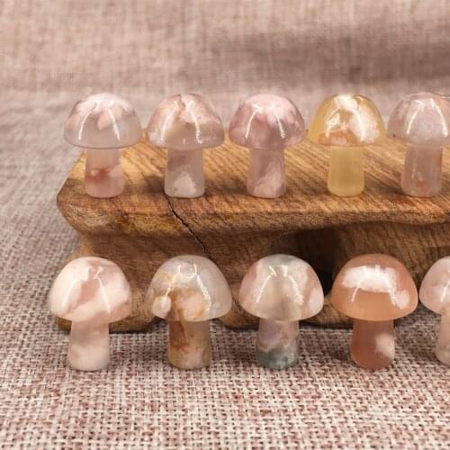 Natural cherry blossom agate Mushrooms 10 pieces/hand-carved quartz crystal gift