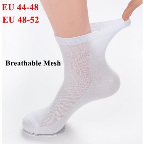 6 Pairs Mens Socks Summer Thin Large Size EU 44-48, EU48-52 Solid White Black Male Breathable Crew Mens Socks With Mesh