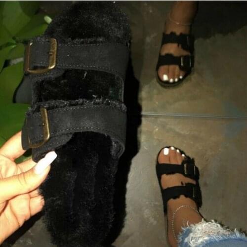 2020 Winter New Home Women Warm Plush Leather Flip Flop Leopard Fur Slippers Sandals Womens Shoes Wild Fashion Slippers