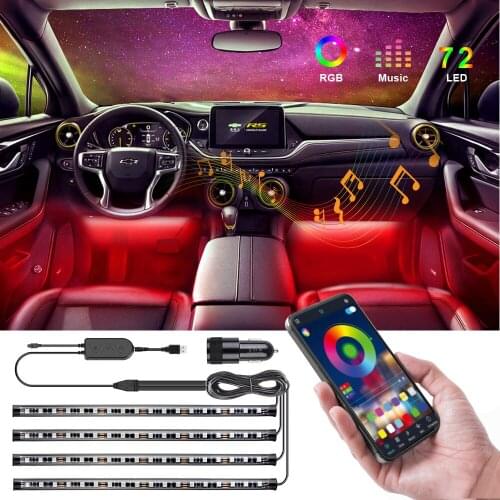 Car Interior Lights, Speclux 4pcs 72 LEDs Upgraded Car Strip Light Bluetooth APP Controlled, Waterproof Multi Colors RGB Lights