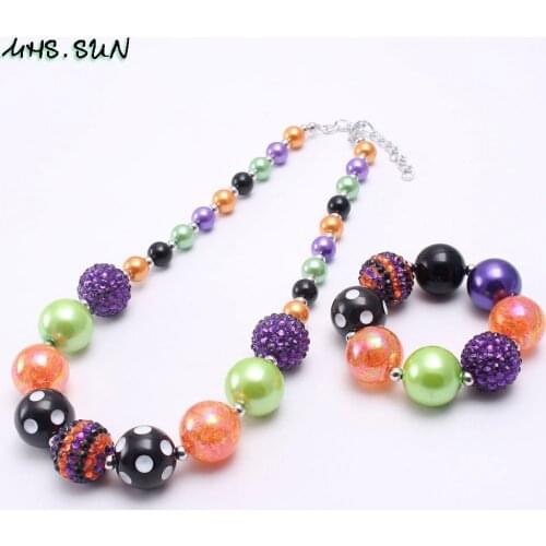 MHS.SUN Multiple styles baby chunky bubblegum necklace bracelets handmade girls kids beaded necklace jewelry for halloween gift