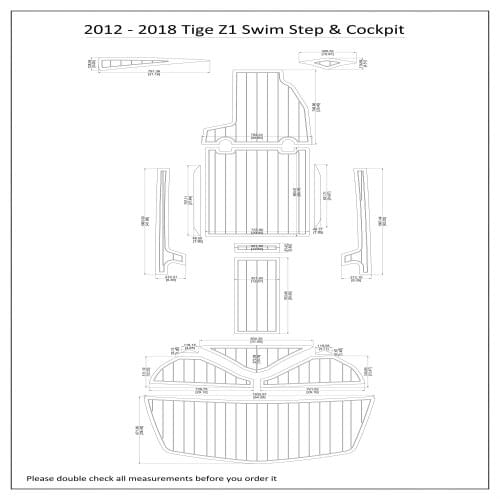 2012-2018 Tige Z1 Swim Step & Cockpit Pad Boat EVA Teak Decking 1/4" 6mm