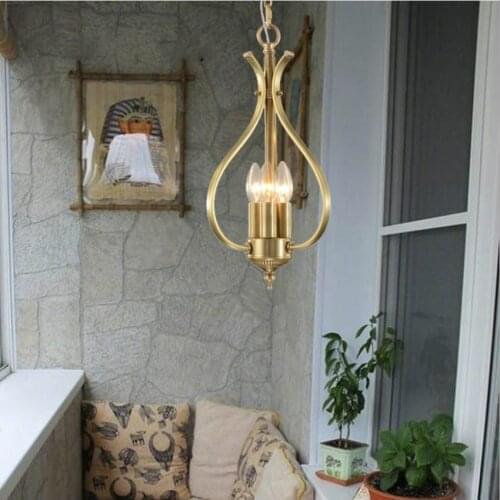All-copper Pendant Lamp in American corridors New Classical retro bedroom study entrance designer pure copper chandeliers