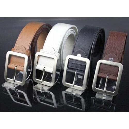 43 Inches Men Women Casual Faux Leather Belts Alloy Square Buckle Waist Strap