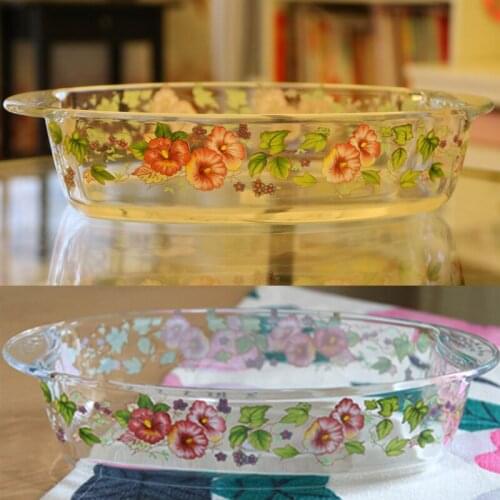 Morning glory pattern transparent thickened Heat-resistant creative bakeware Grilled Fish chicken dish Double Handle deep Plate