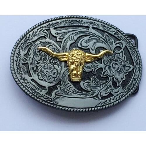 Western flower bull head jeans gift belt buckle suitable for 4cm wideth belt with continous stock