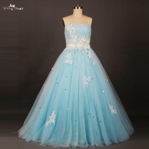 RSE658 Long Puffy White Floral And Light Baby Blue Princess Prom Dresses 2016