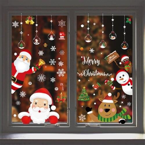 1pcs PVC Removable Christmas Static Sticker Santa Elk Window Wall Glass Snowflake Decals Home Murals Decorations