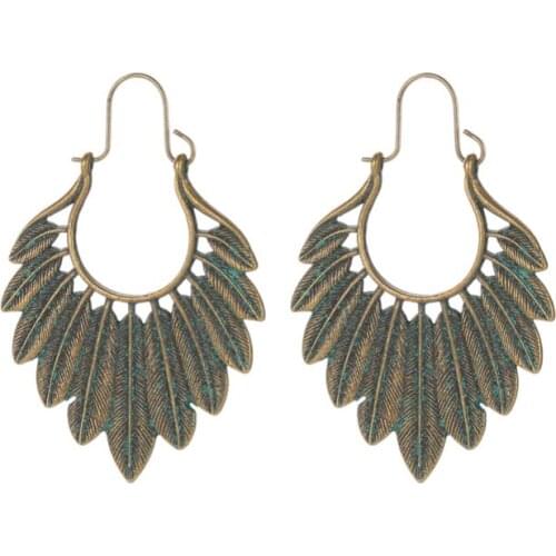 Retro Creative Sleeper Feather Leaf Verdigris Color Alloy Drop Earrings Dangle Earrings For Women