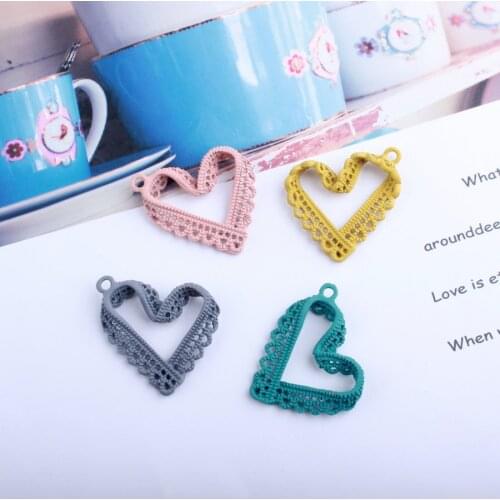 10PCS/Lot New Arrival Mix Color Imitation Lace Shape Heart Charms For Necklace Bracelet DIY Jewelry Making