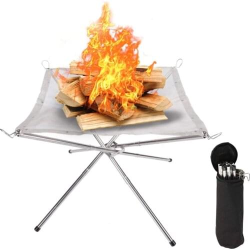 Outdoor Campfire Frame Rack Grill Portable Barbecue Wood Stove Stainless Steel Heating Mesh Fire Pit For Waterside Camping