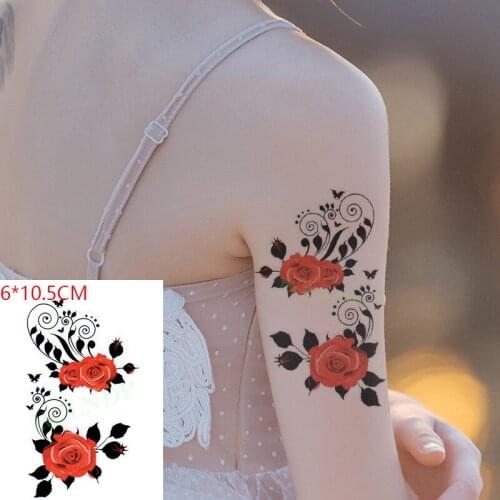 Waterproof Temporary Tattoo Sticker Butterfly Red Rose Plant Small Size Body Art Flash Tattoo Fake Tattoo for Women Men