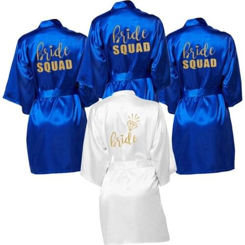 Bachelor Party Bride& Bride Squad Robe Glitter Golden Print Kimono Satin Pajamas Robe Custom Robes