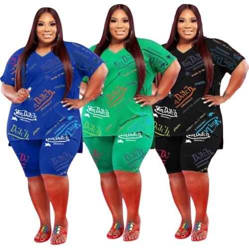 Plus Size 3XL 4XL Women Tracksuits Letter Printed Outfits Shorts Two Piece Sets Casual Sports Jogging Femme T Shirt+shorts Suit