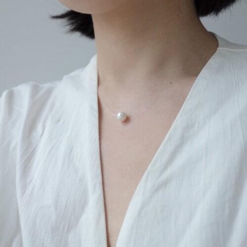 Hot Sale Fashion Square Imitation Pearl Crystal Zircon Chain Necklaces Invisible Transparent Fishing Line Necklace Women