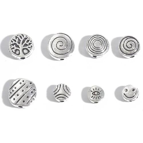 20-30PCS New Alloy Spacer Beads Oblate Pattern Metal Beads for DIY Jewelry Bracelet Necklace Handmade Accessories