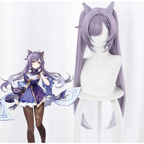 2021 Game Genshin Impact Keqing Cosplay Wig Purple Gray Gradient Long Hair High Temperature Resistance Halloween Role Play Party