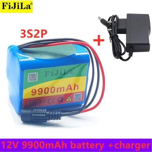 3S2P 12V 9900mah battery 18650 Li-ion 9.9 Ah Rechargeable batteries with BMS Lithium Battery packs Protection Board +Charger