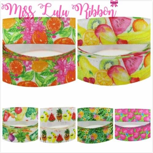 5/8"16mm Summer Series Watermelon Fruit Patterns Printed Fold Over Elastic Ribbon Green Vegetables Hair Band Making 50yards/roll
