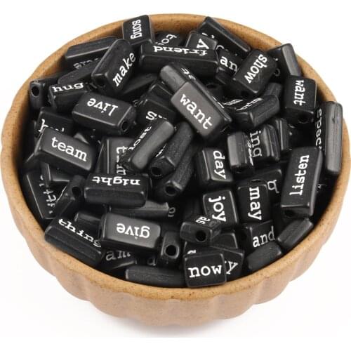 60pcs/lot Letter black Beads Rectangular Shape Multi-size Word Beads Charms Bracelet Necklace For Jewelry Making Accessories