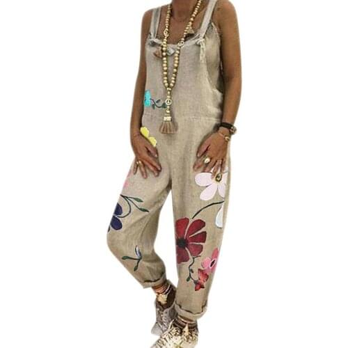 80%HOT Women Sleeveless Floral Print Pockets Long Pants Loose Overall Jumpsuit Romper