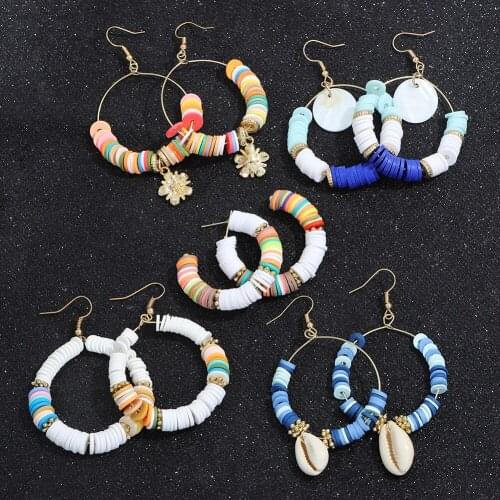 Dvacaman Bohemian Handmade Polymer Clay Round Drop Earrings for Women Vintage Ethnic Soft Pottery Shell Earrings Dangle Jewelry