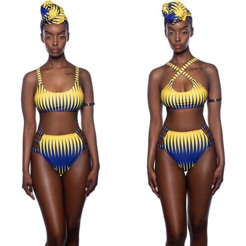 Womens Bikini high waist zigzag striped print split swimsuit Summer Beach Bikini Swimsuit European and American tight Bikini Sw