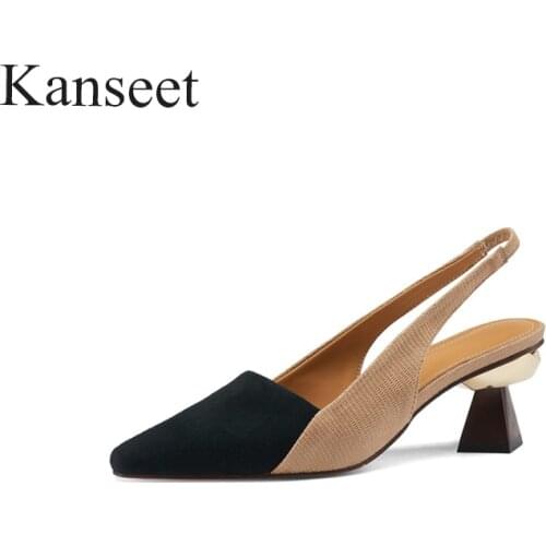Kanseet Fashion Design Strange Style Heels Mixed Colors Women Sandals Square Toe 2021 Summer New High Heels Shoes Large Size 43
