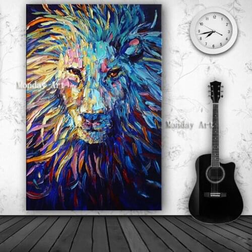Artist Hand painted Abstract Animal lion King Oil Painting on Canvas High Quality Handmade Abstract lion head knife Oil Painting