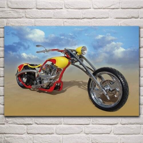 Beautiful colorful costom chopper bike motorcycle fanart living room home art decor wood frame fabric poster KP764