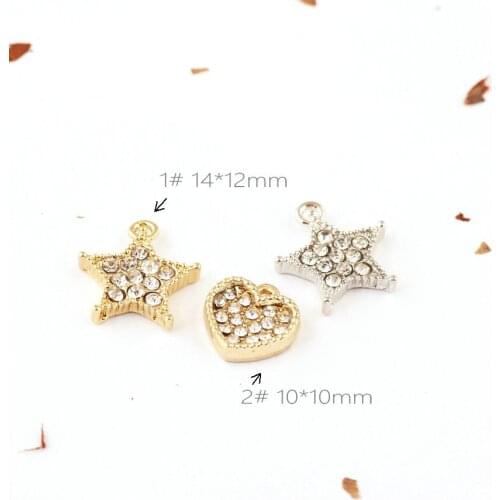 Crystal Rhinestone Paved Kawaii Alloy Stars Pendant Lovely Heart Shape DIY Jewelry Findings Bracelet Necklace Accessories