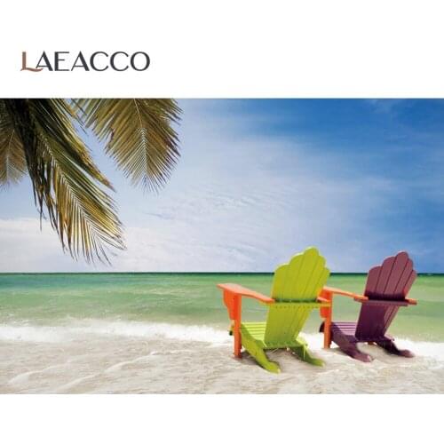 Laeacco Summer Seaside Recliner Plam Tree Sunday Holiday Party Child Baby Photography Background Photo Backdrop For Photo Studio