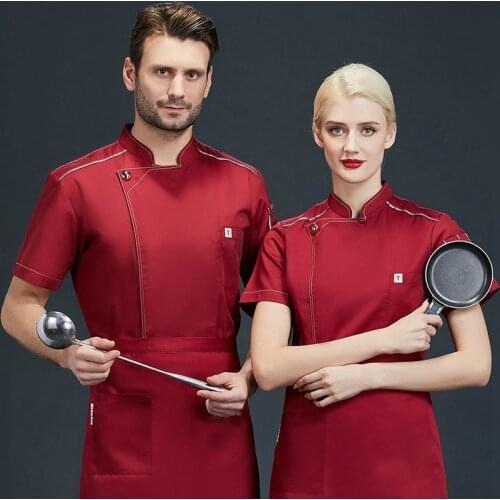 Summer Chef Uniform Men Women Breathable Short Sleeve Chef Jacket Restaurant Kitchen Cook Overalls Hotel Waiter Working Clothes