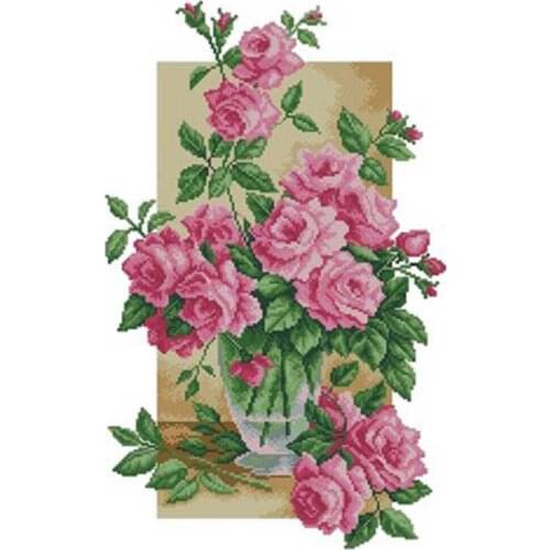 Rose vase 2 patterns counted 11CT 14CT 18CT DIY Cross Stitch Sets wholesale Cross-stitch Kits Embroidery Needlework
