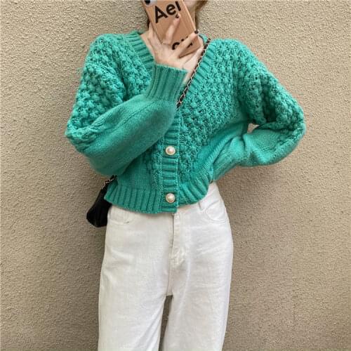 2021 spring and Autumn New Korean loose lazy style sweater womens cardigan stick needle hook flower sweater womens coat