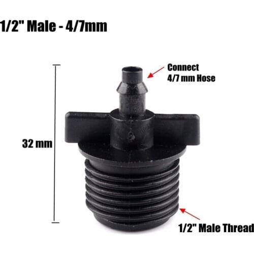 100pcs G1/2" Thread to 4/7mm Barbed Reducer Straight Connector Agriculture Farming Irrigation System Water Pipe Fittings