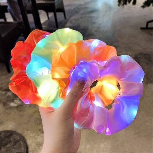 LED Luminous Hair Bands Scrunchies Women Girls Headwear Hair Rope Simple Wrist Band Rings Rubber Band Hair Accessories Halloween