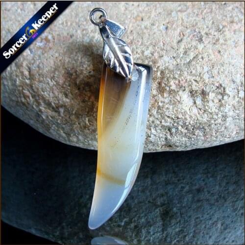 Hand carved Agates Tooth Women Man Necklace Pendant Natural Moss Agates Stone Ivory Crystals Beads for Jewelry Making MS482