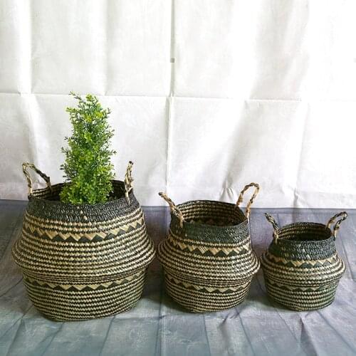 Foldable Woven Basket Eco-Friendly Laundry Toys Storage Organizer Rattan Flower Planter Seagrasss Basket for Home Garden Decor