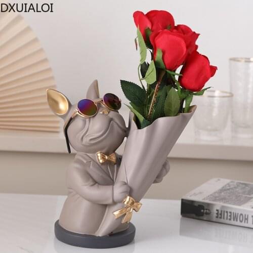 DXUIALOI modern minimalist bouquet dog resin crafts vase home living room desktop flower arrangement vase home decoration