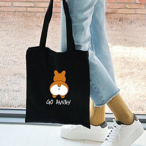 New Harajuku Shopper Bag Women Large Capacity Korean Cute Dog Print Canvas Handbags Cartoon Ulzzang Ins College Shoulder Bags