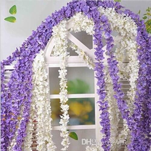90"(230cm) Super Long Artificial Silk Flower Hydrangea Wisteria Garland For Garden Home Wedding Decoration Supplies 6 Colors