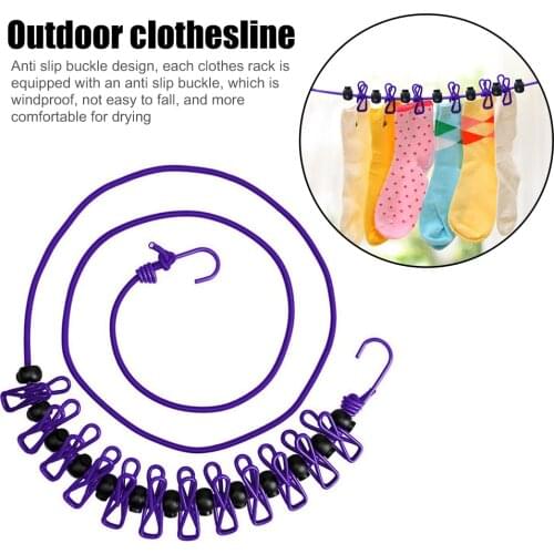 Outdoor Camping Non-slip stretch clothesline With 12 Clips Travel Stretchy Clothesline Sock Line Hanging Laundry Drying Rope