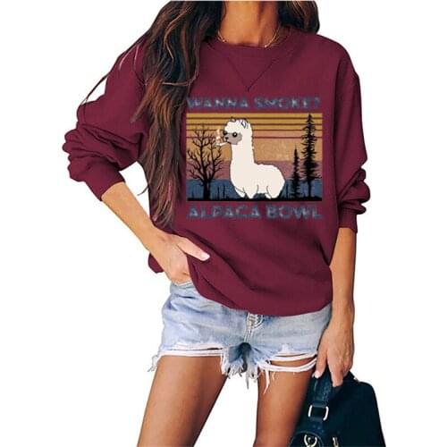 Women’s Hoodie Wanna SMOKE ALPACA BOWL Letter Print Swtreetwear Hoodies Tops Funny Lama Smokes Graphic Bluza Damska Sweatshirts
