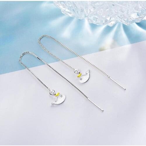 Sole Memory Sweet Drawing Dolphins Ear Line Whale Long 925 Sterling Silver Temperament Fashion Female Dangle Earrings SEA403