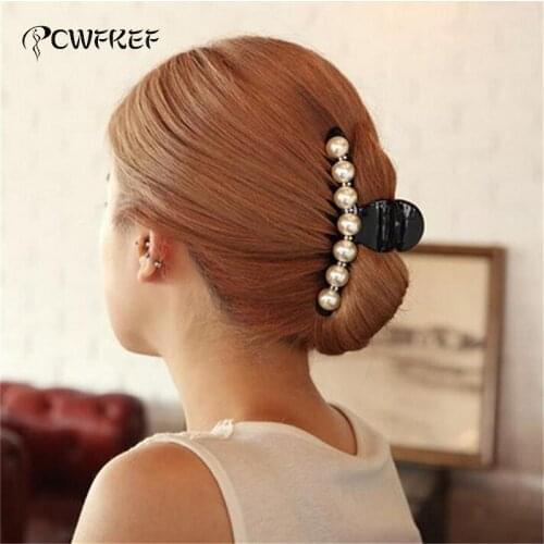 1Pc Hair Clips Claw Simulated Pearls Hairpins Jewelry Banana Clips Headwear Accessories Women Hairgrips Ponytail Braider