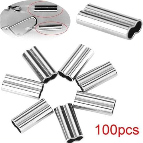 100pcs Durable Connector Oval Stainless Steel Double Copper Tube Fishing Wire Tube Line Crimping Sleeves