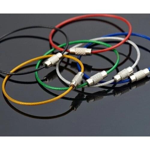 1000 Pcs/lot Stainless Steel Wire Keychain Key Cable Ring Rope 7 Colors Rubber Tubing Screw Locking Tool