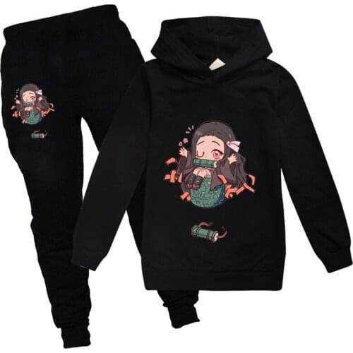 Fashion Kids Cartoon Anime Demon Slayer Pattern Long Sleeve Baby Girl Clothes Set Christmas Outfits Hoodie+ Pants 2PCS Suit